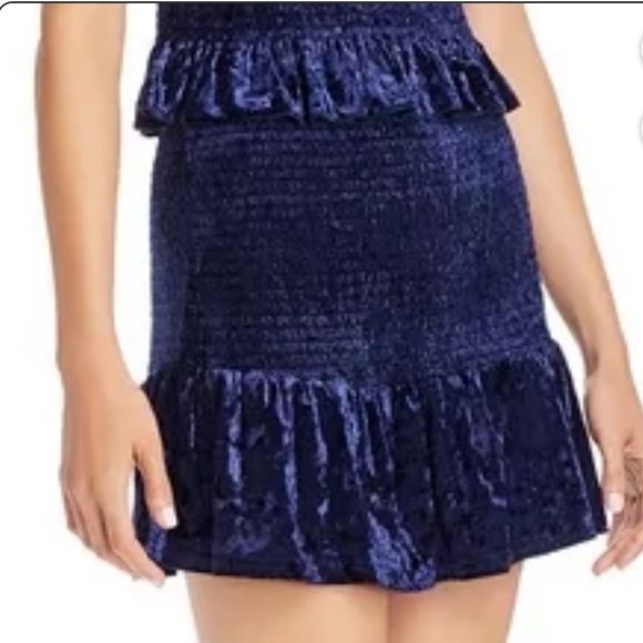 Aqua Velvet Smocked Ruffled Flounce Mini Skirt Navy Size L - Picture 10 of 10